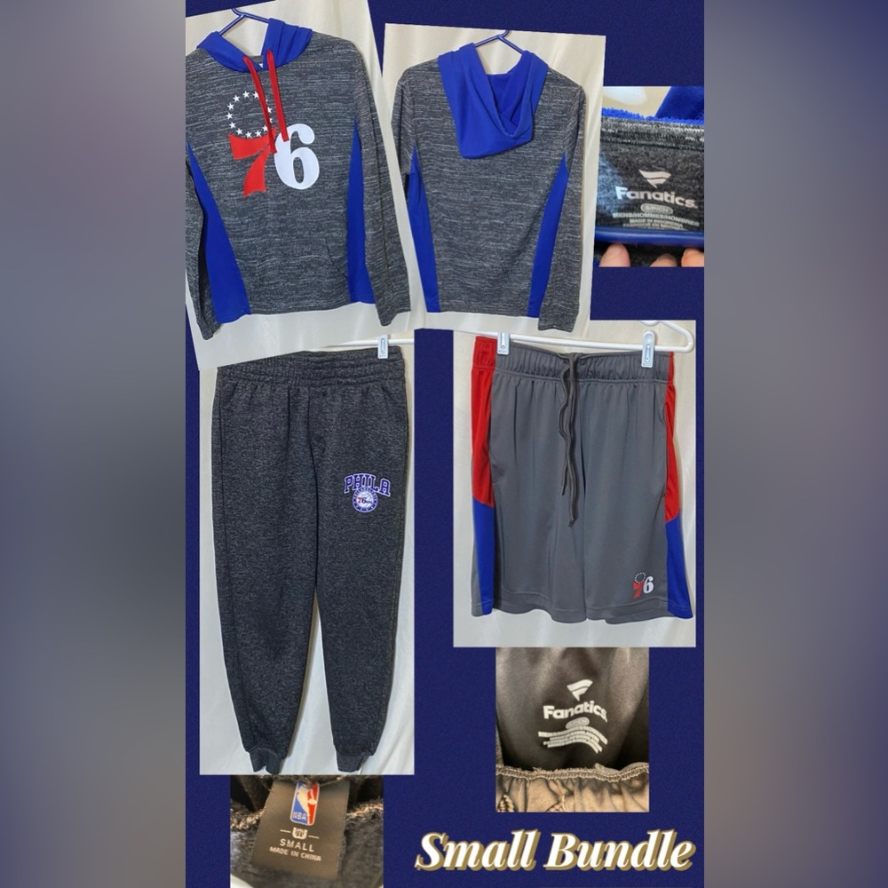 NBA Philadelphia 76ers pullover hoodie, shorts, and sweatpants Bundle- all Small